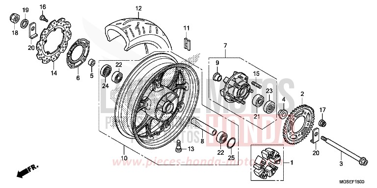 ROUE ARRIERE de NC700S Boîte Méca PEARL SUNBEAM WHITE (NHA66) de 2013